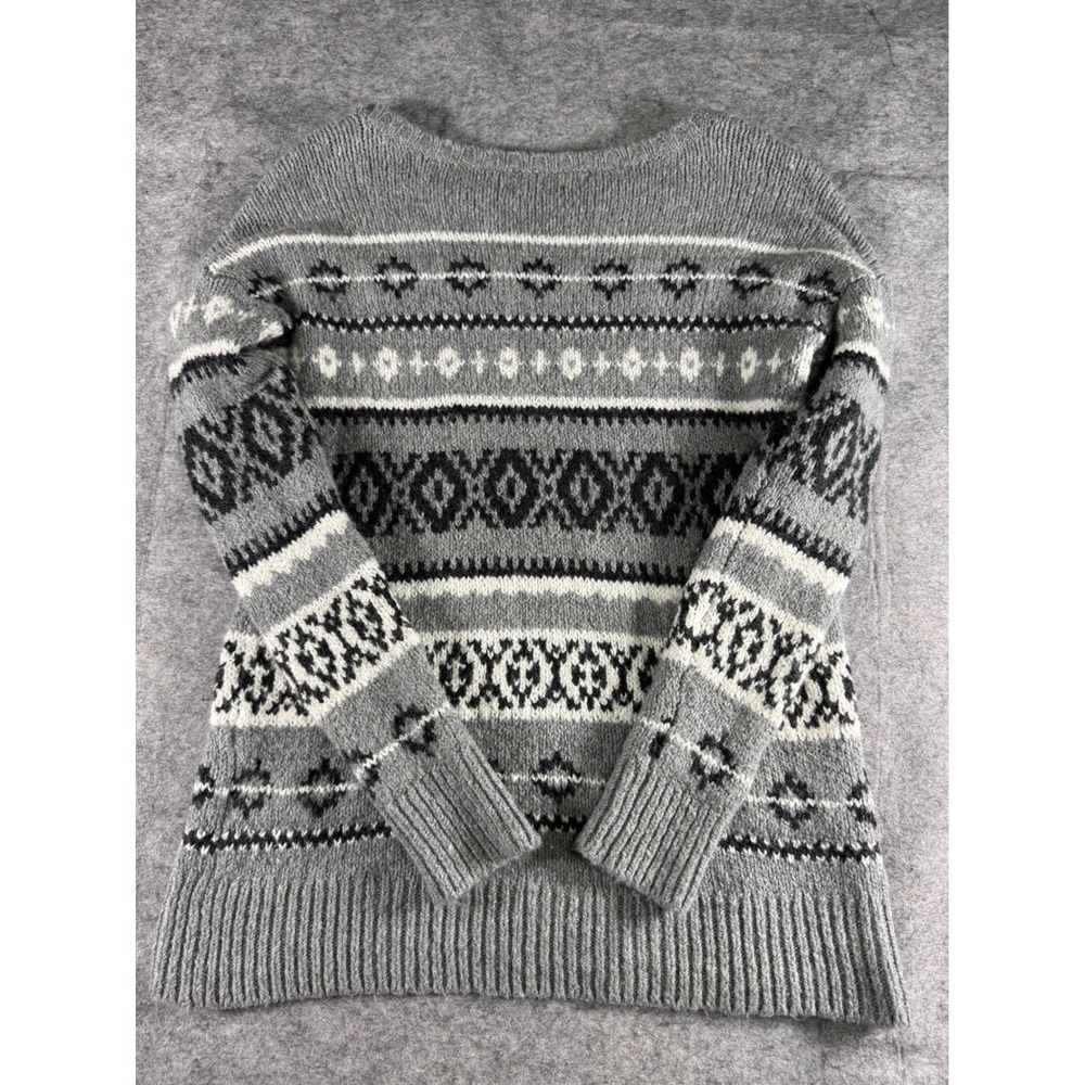 American Eagle  Gray Fair Isle Knit Sweater Long Sleeve Crew Neck Size M‎